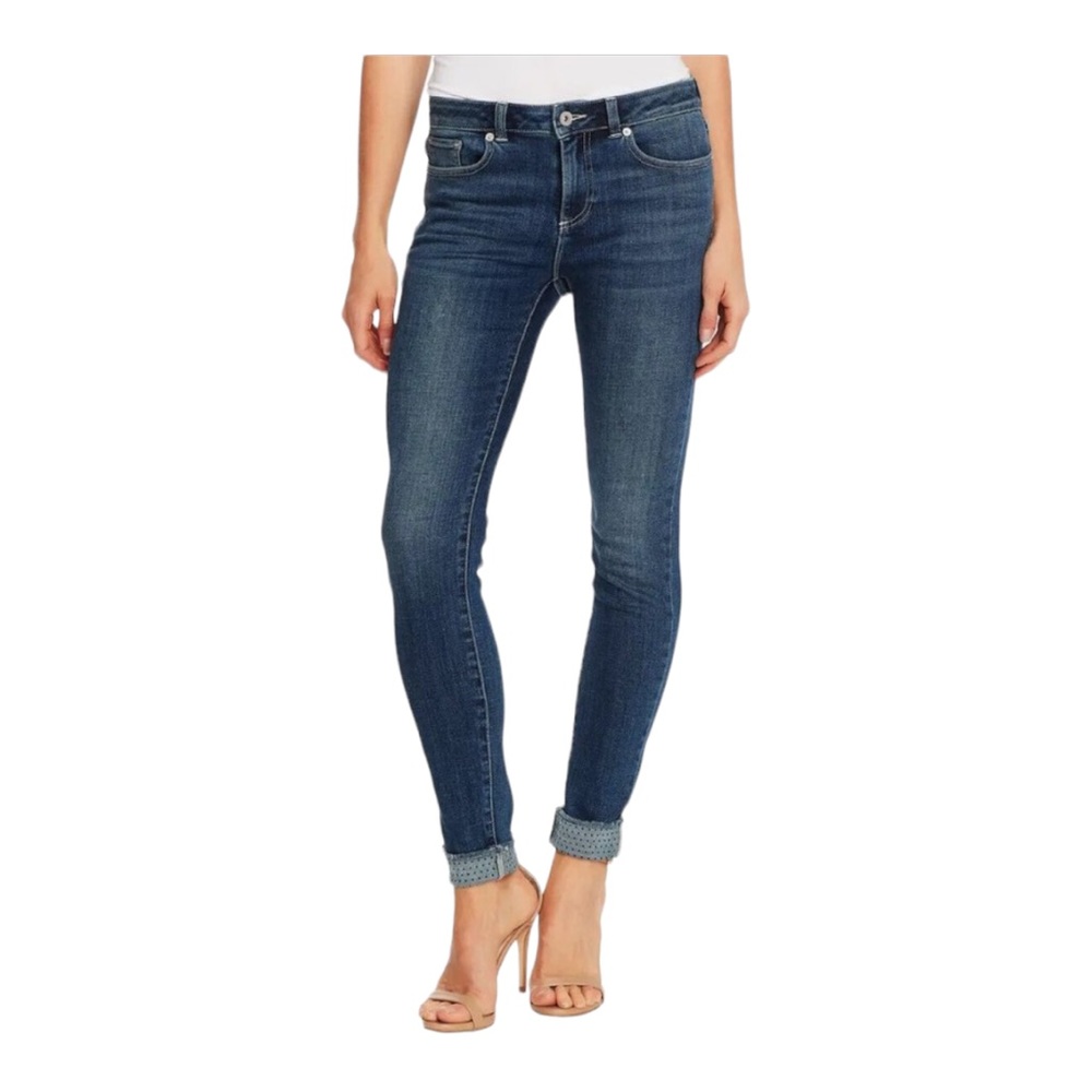 CeCe Blue Denim Jeans High Rise Waist Polka Dot Cuff Skinny Stretch Size 20W